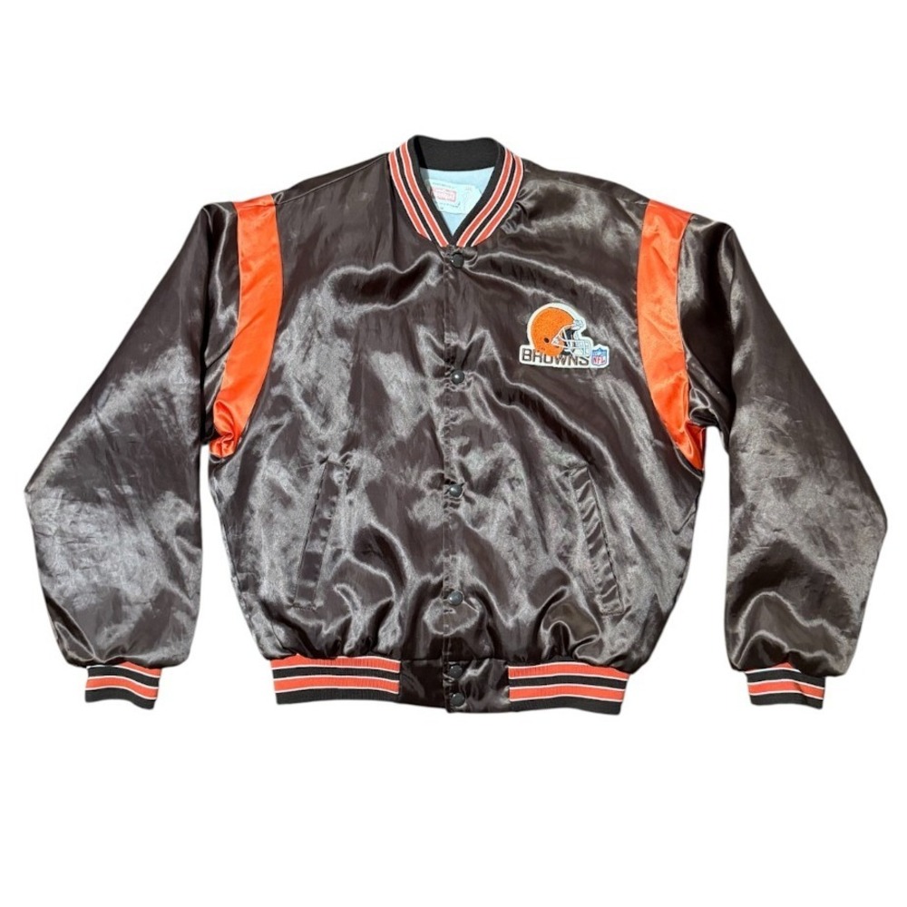 Vintage 80s Cleveland Browns NFL USA Football Satin Sports Varsity Bomber Jacket